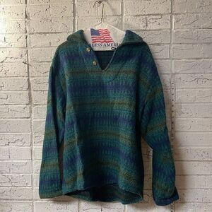 Vintage Woolmaster Outerwear Green Multicolor 1/4 Button Wool Sweater Medium